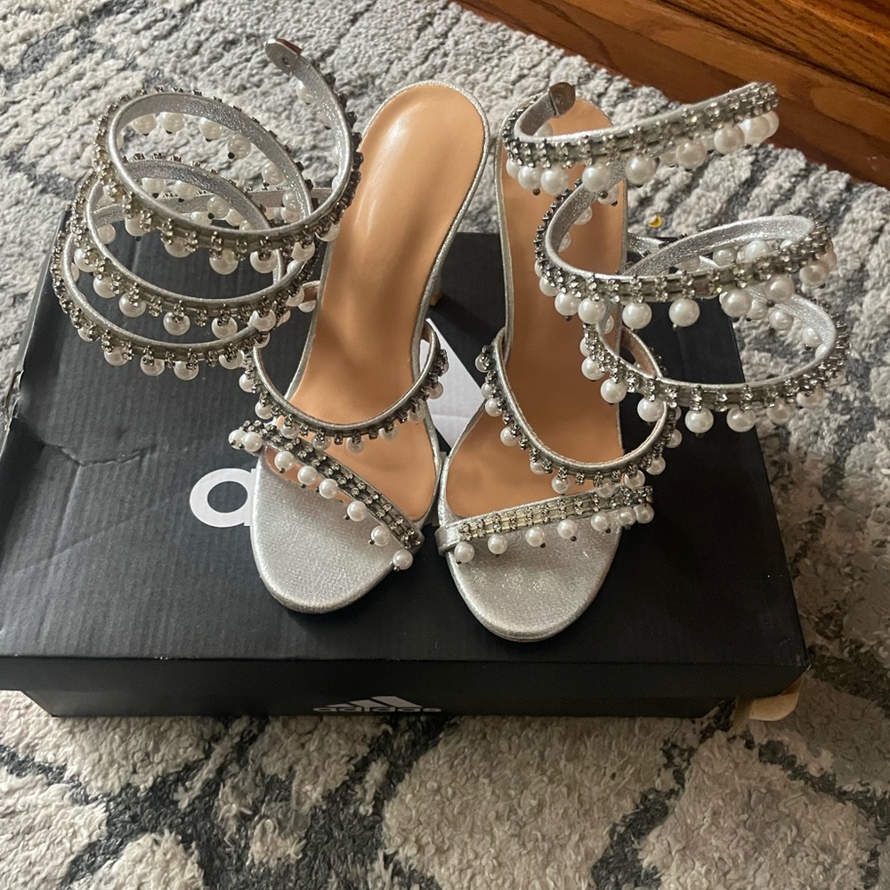 SHEIN Silver Stiletto Heels with Strappy Design